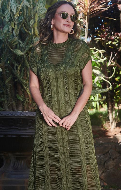 Vestido Tricot Midy Tela Tranças