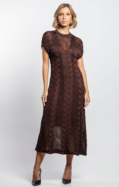 Vestido Tricot Midy Tela Tranças