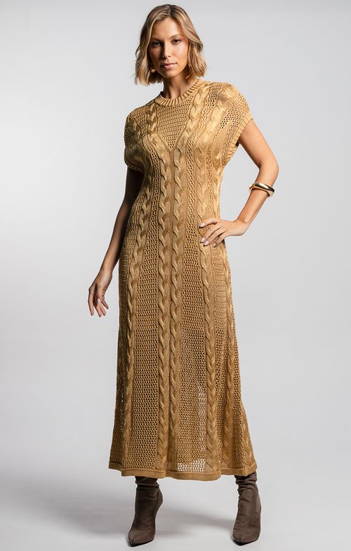 Vestido Tricot Midy Tela Tranças