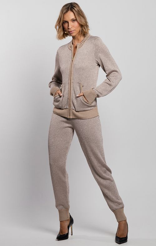 Calça Tricot Punho Canelado Fio Paetê