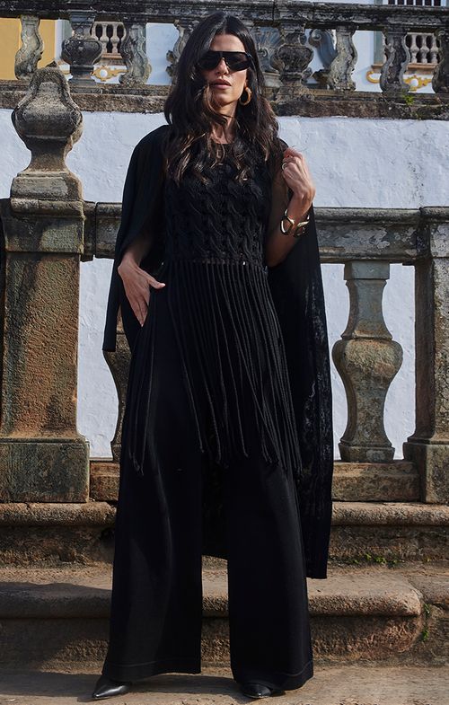 Calça Tricot Pantalona Bolsos