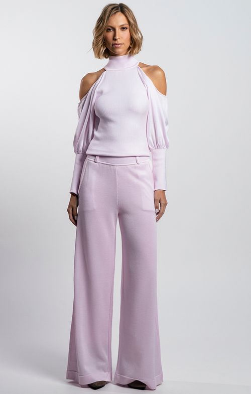 Calça Tricot Pantalona Bolsos