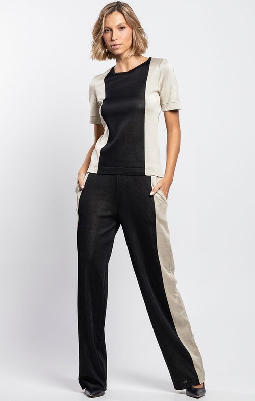 Calça Tricot Pantalona Dual Color