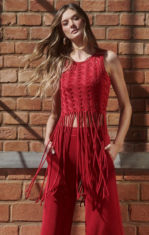 Cropped Tricot Tranças Franjas