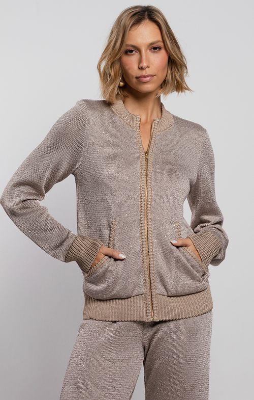 Jaqueta Tricot Bomber Fio Paetê