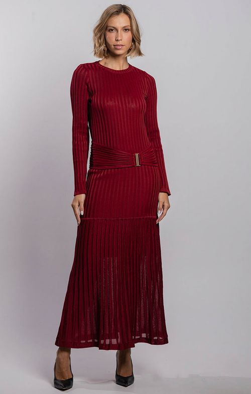 Vestido Tricot Longo Canelado Transparência