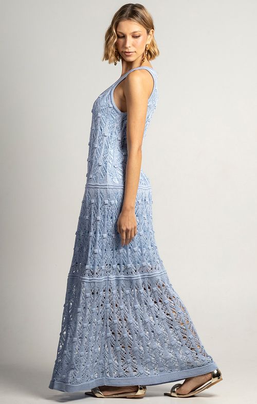 Vestido Tricot Midy Renda Fio Flutuado