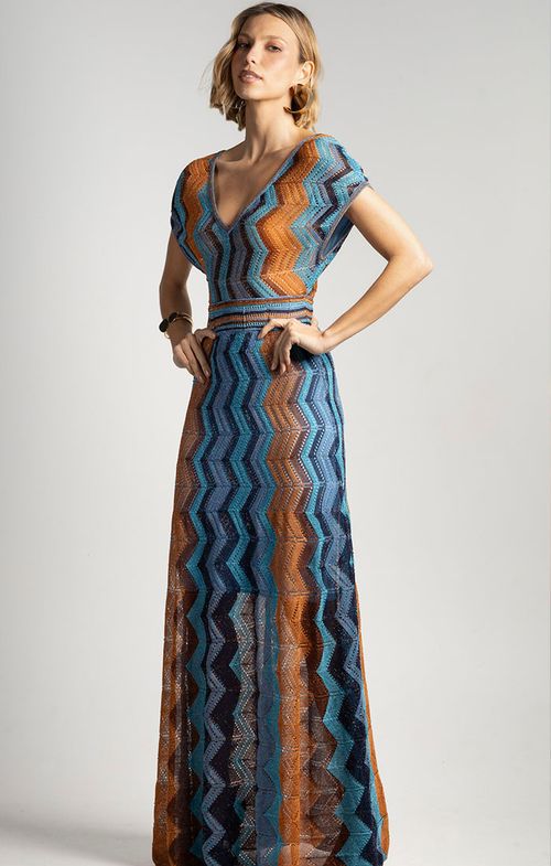 Vestido Tricot Max Midy Listras Furos Zig