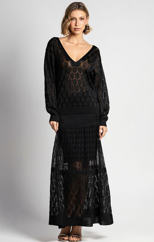 Blusa Tricot Renda Losango