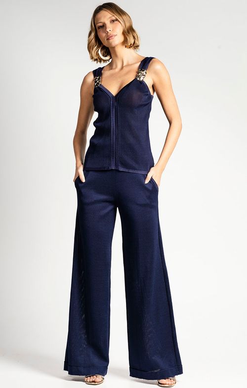 Calça Tricot Pantalona Faixa Basic