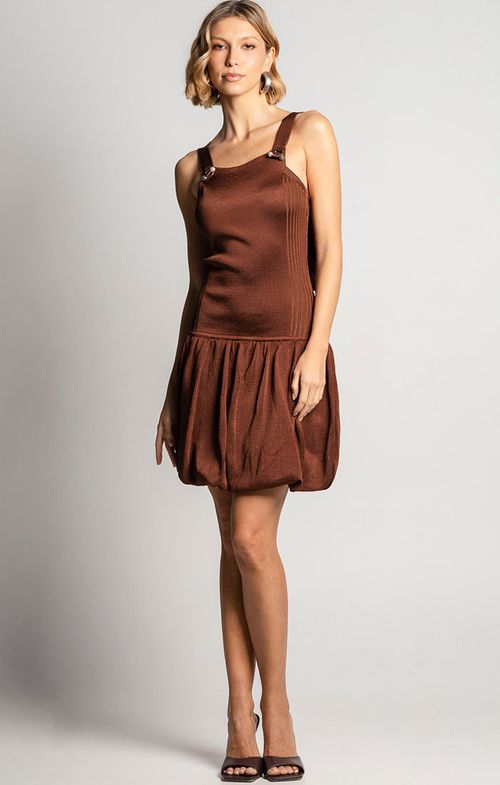 Vestido Tricot Curto Alça Laço Balonê
