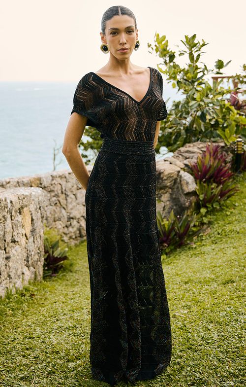 Vestido Tricot Max Midy Listras Furos Shine