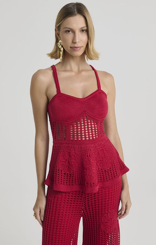 Regata Tricot Peplum Tela Flores