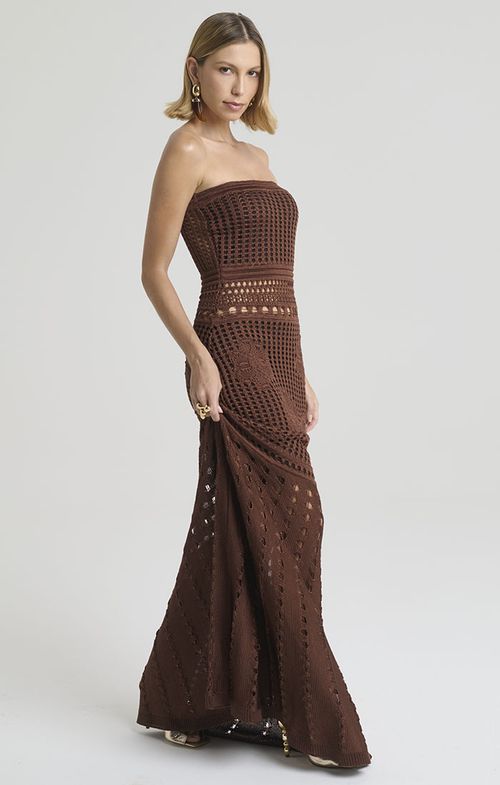 Vestido Tricot Longo Tela Flores