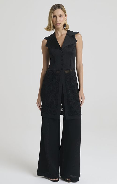 Max Colete Tricot Renda Efeito Guipir