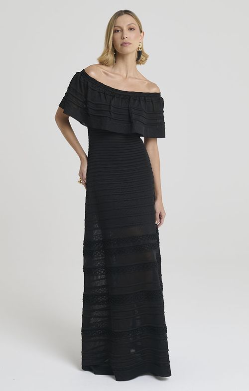 Vestido Tricot Longo Alto Relevo Ombro a Ombro