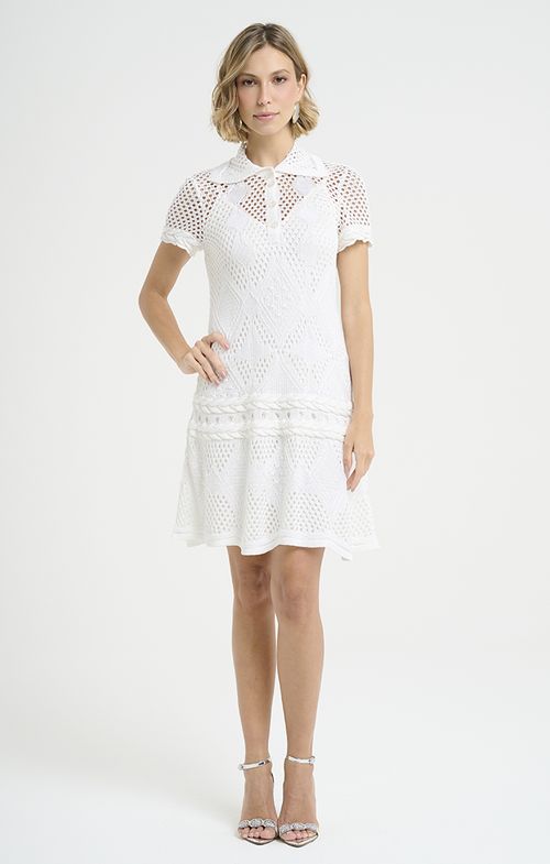 Vestido Tricot Curto Losango Tela Tranças