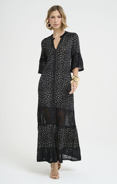Vestido Chemise Tricot Renda Poá