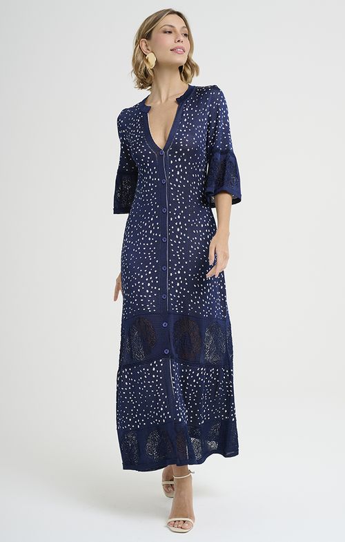 Vestido Chemise Tricot Renda Poá