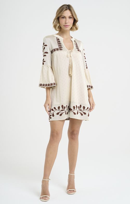 Vestido Bata Tricot Ramos Flores