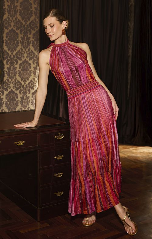 Saia Tricot Max Midy Plissada Multi Listras