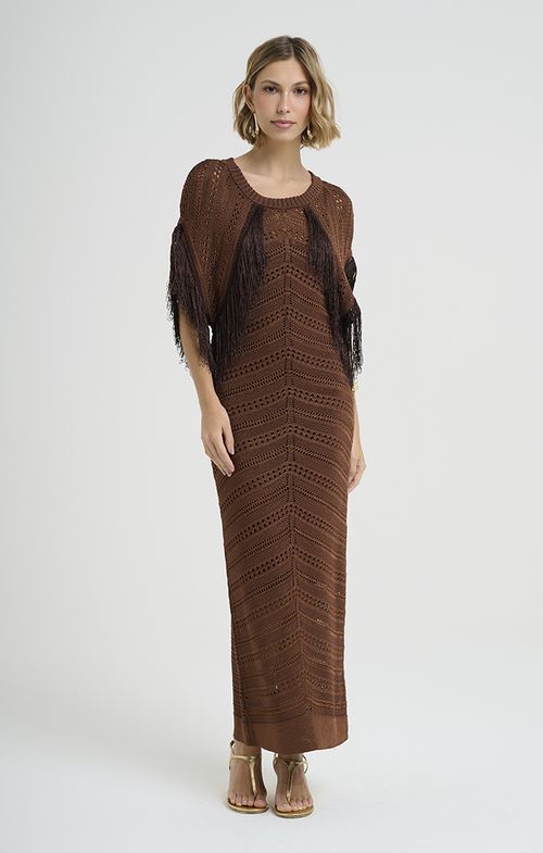 Vestido Tricot Midy Franjas Manga Japonesa