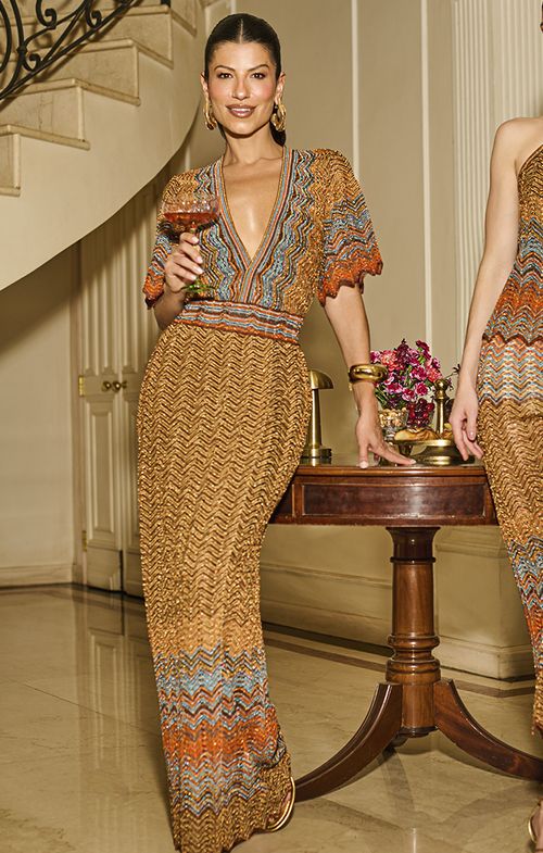 Vestido Tricot Longo Decote Transpassado Color