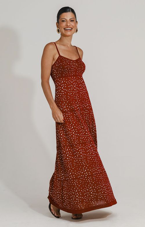 Vestido Tricot Longo Alça Poá