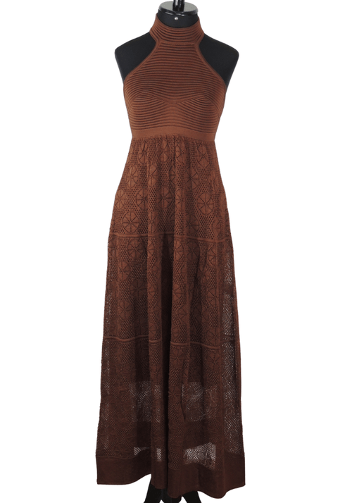 Vestido Tricot Longo Busto Nervuras Mandala
