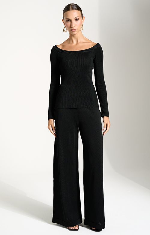 Blusa Tricot Decote Canoa Canelada