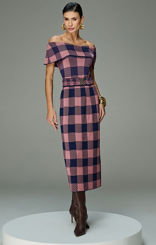 Saia Tricot Midy Fenda Xadrez