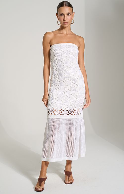 Vestido Tricot Midy Rendado Furos