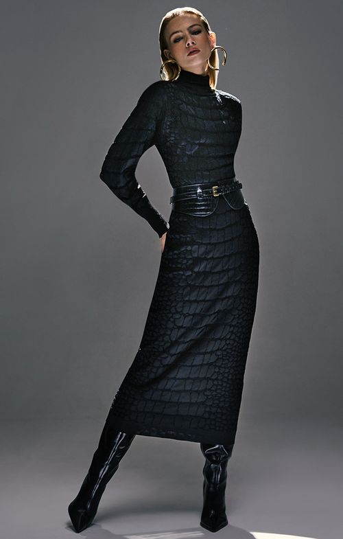 Vestido Tricot Midy Textura Abstrata