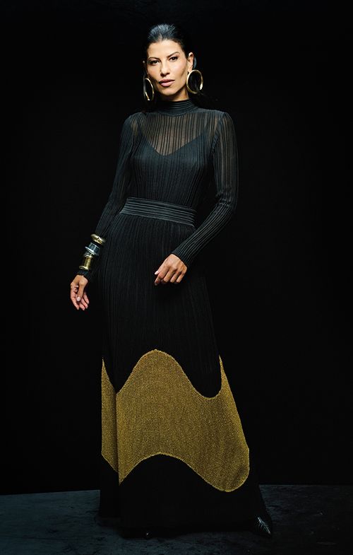 Vestido Tricot Longo Decote Costas Nervuras