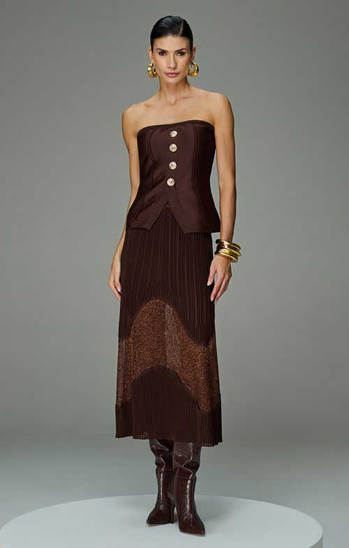 Saia Tricot Midy Nervuras Evasê