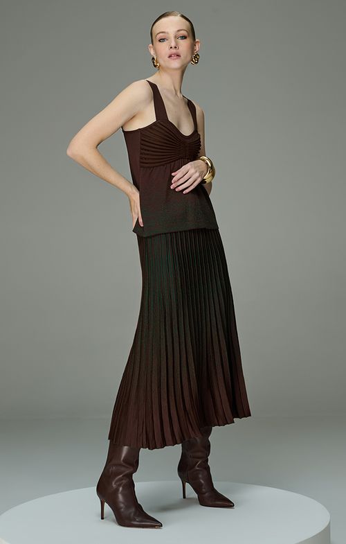 Saia Tricot Midy Plissada Tie Dye