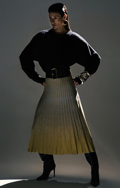 Saia Tricot Midy Plissada Shine