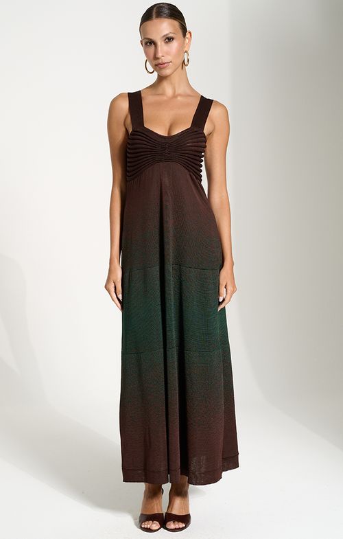 Vestido Tricot Max Midy Busto Drapeado Tie Dye