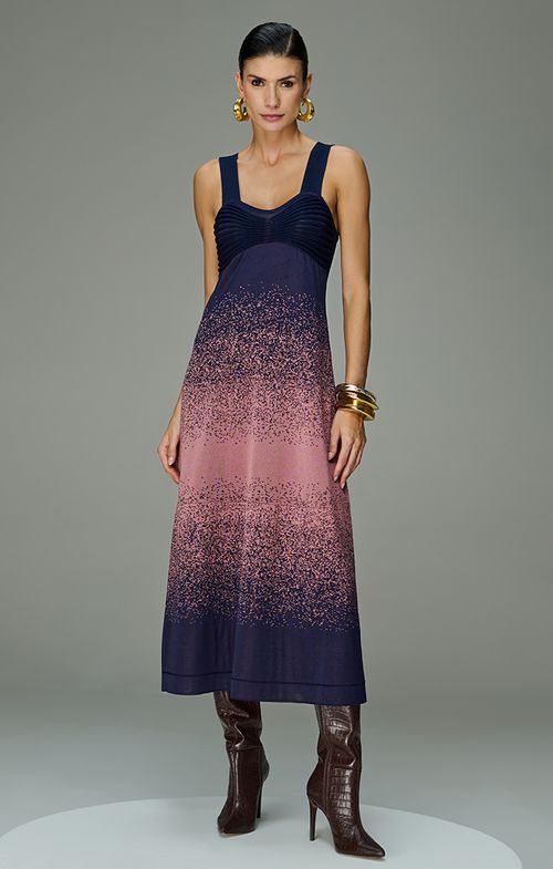 Vestido Tricot Max Midy Busto Drapeado Tie Dye