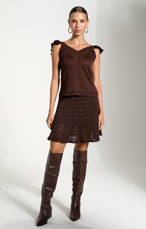 Blusa Tricot Alça Babado Renda