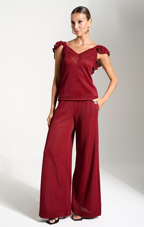 Blusa Tricot Alça Babado Renda