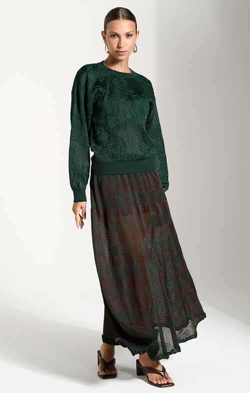 Look Tricot Rosas Xadrez