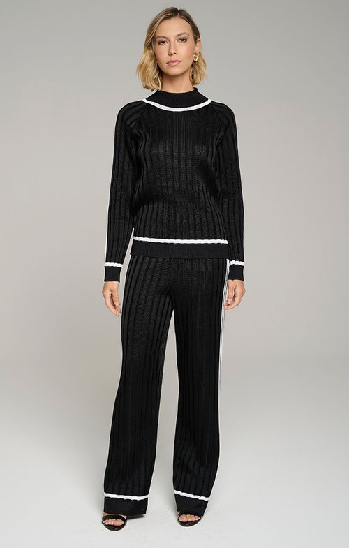 Calça Tricot Reta Canelada Listra
