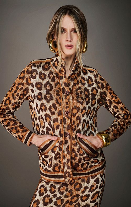 Casaco Tricot Animal Print Botões