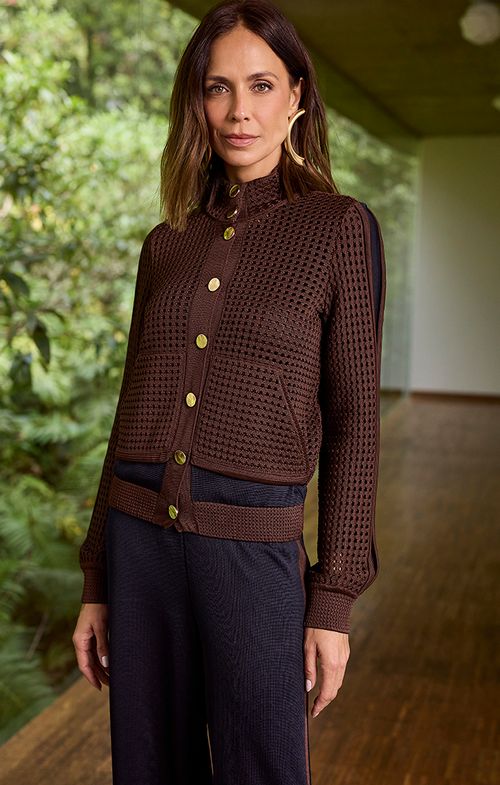 Jaqueta Tricot Bomber Furos Dual Color