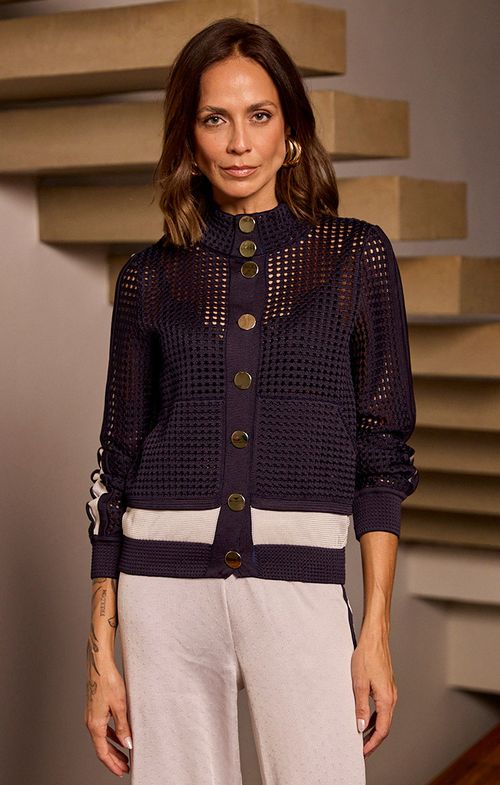 Jaqueta Tricot Bomber Furos Dual Color