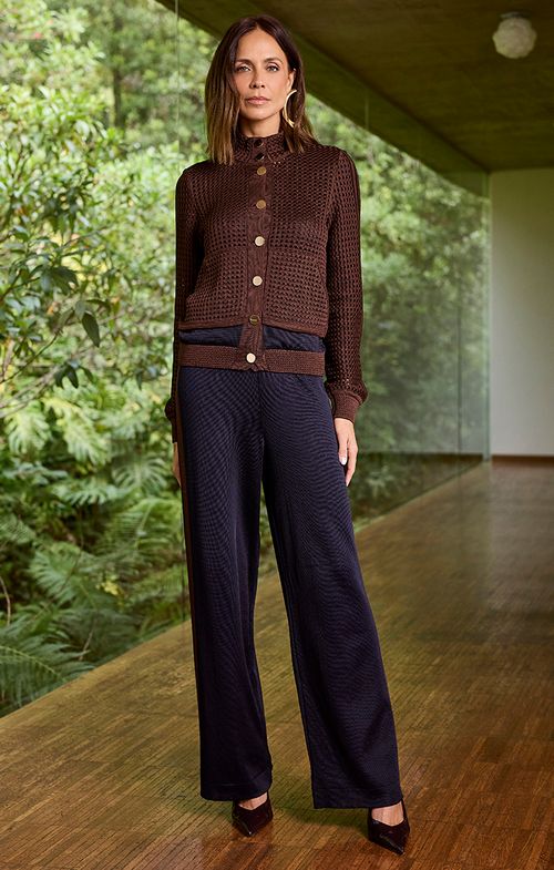 Calça Tricot Reta Dual Color Bolsos
