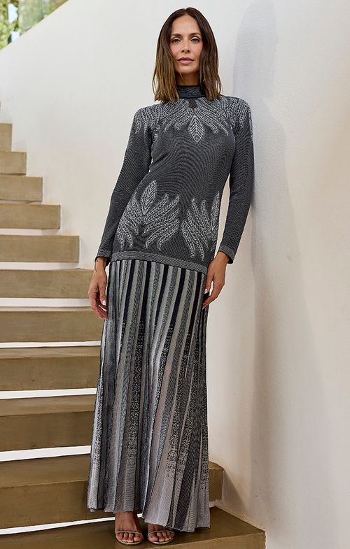 Vestido Tricot Longo Raglan Folhas