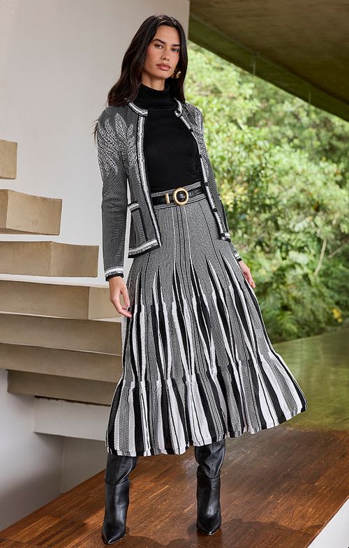 Saia Tricot Midy Listras Plissada