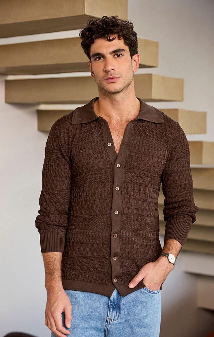 Camisa Tricot Men's Textured Patchwork - Doce de Coco